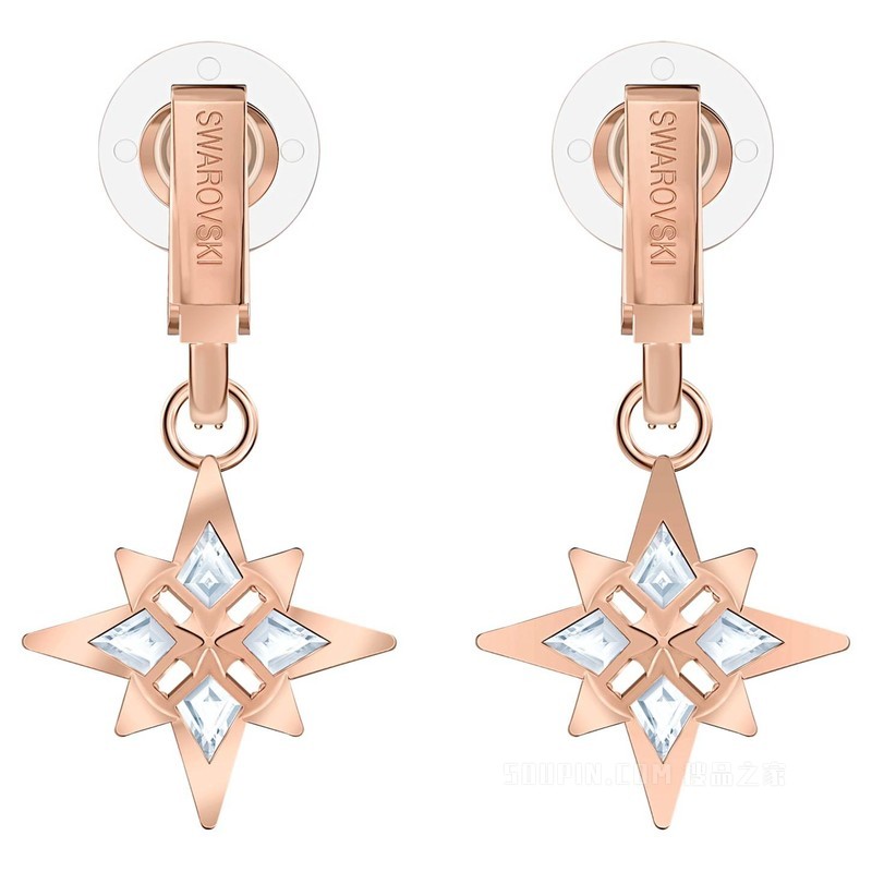 Swarovski Symbolic 夹式耳环, 星星, 白色, 镀玫瑰金色调