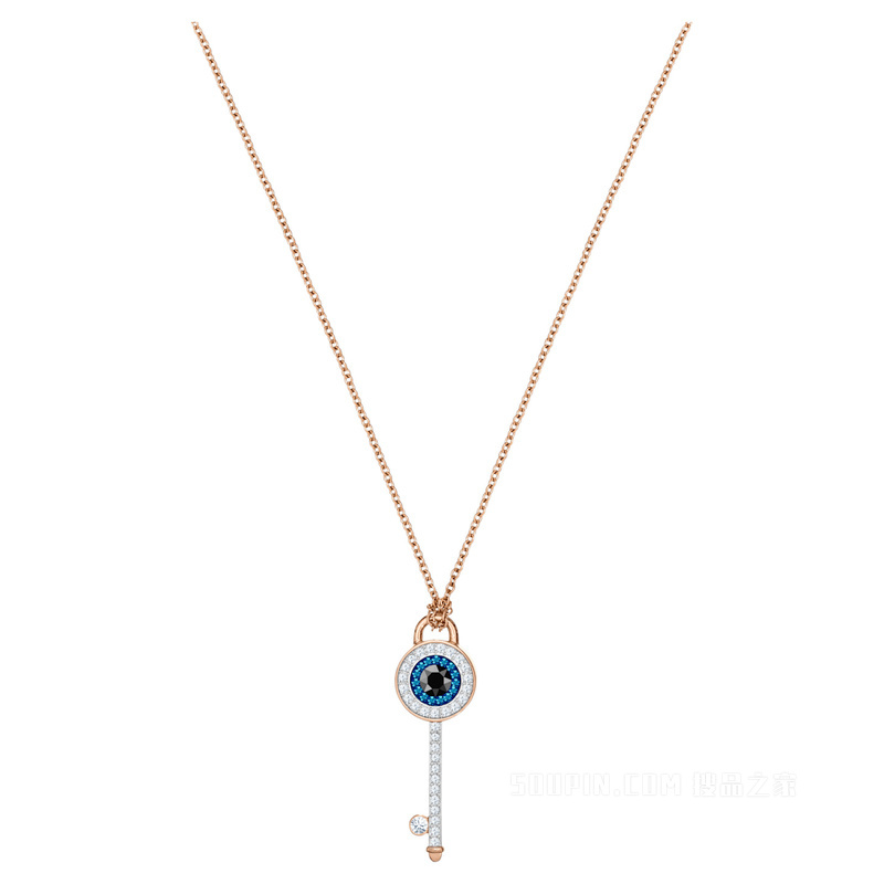 Swarovski Symbolic 项链, 邪眼和鎖匙, 藍色, 鍍玫瑰金色調