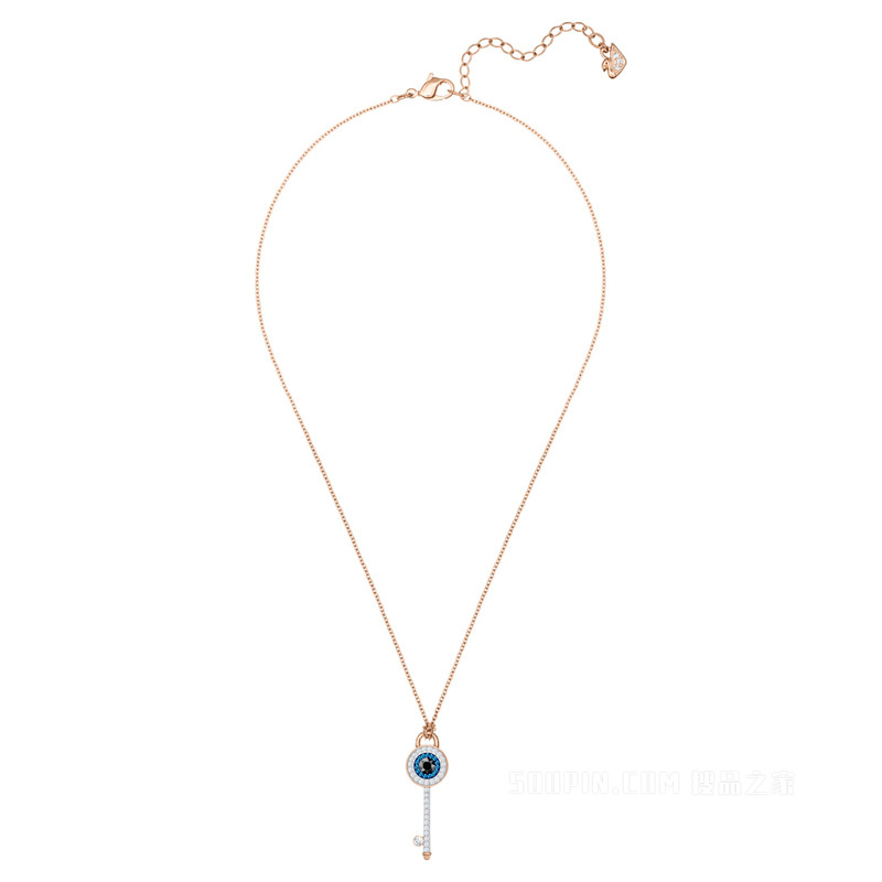 Swarovski Symbolic 项链, 邪眼和鎖匙, 藍色, 鍍玫瑰金色調