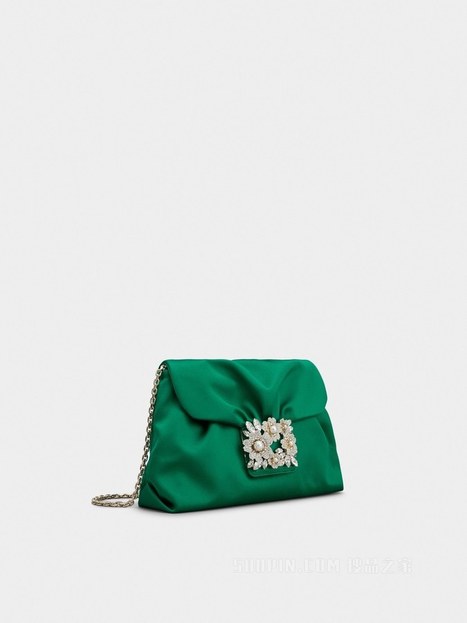RV Drapé Bouquet Pearl Strass珍珠钻扣迷你丝缎手袋 绿色