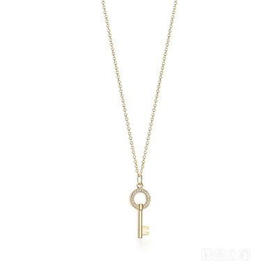 Tiffany Keys 系列 Modern Keys 18K 黄金镶钻圆形镂空钥匙吊坠，迷你。
