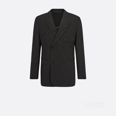 双排扣单西 黑色羊毛混纺帆布