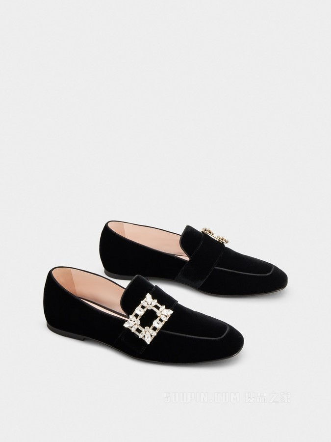 Mini Broche Vivier 钻扣天鹅绒乐福鞋 黑色