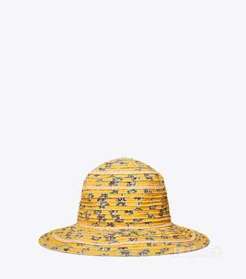 玫瑰印花混合材质渔夫帽 黄色