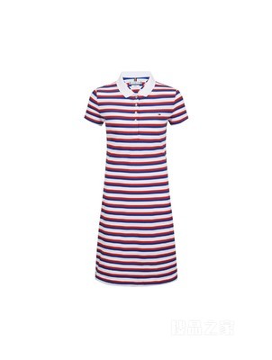 Tommy 春夏女装休闲绣标条纹弹力修身显瘦POLO领连衣裙WW0WW27856
