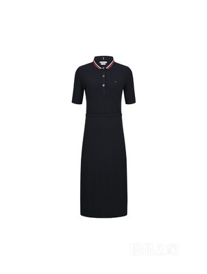Tommy 春夏女装通勤条纹系带收腰翻领开叉POLO连衣裙WW0WW30370