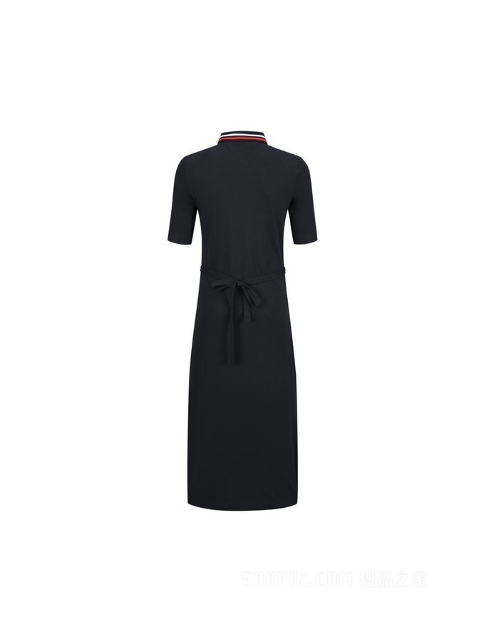Tommy 春夏女装通勤条纹系带收腰翻领开叉POLO连衣裙WW0WW30370