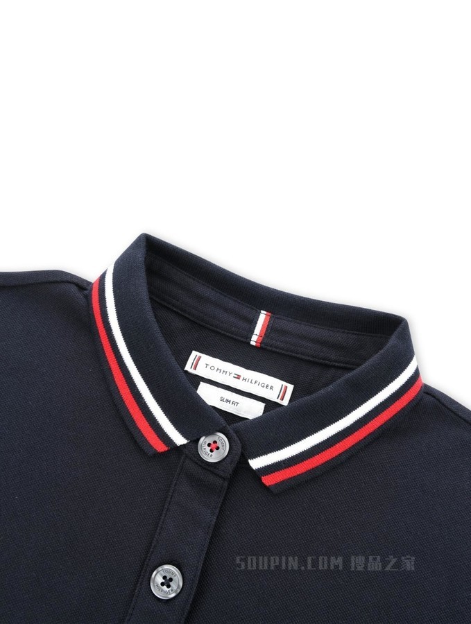 Tommy 春夏女装通勤条纹系带收腰翻领开叉POLO连衣裙WW0WW30370