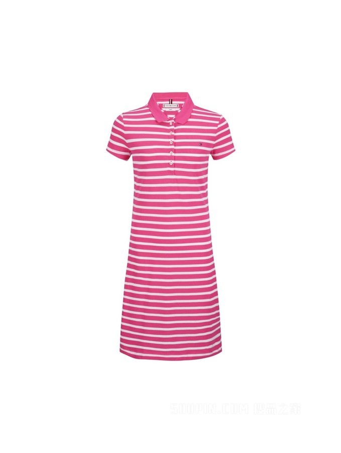 Tommy 春夏女装休闲绣标条纹弹力修身显瘦POLO领连衣裙WW0WW27856
