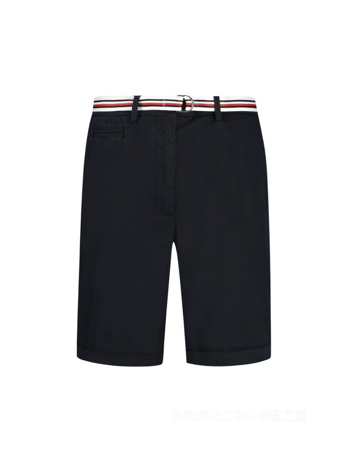 Tommy 22新款春夏女装时尚红白蓝腰带翻边脚口休闲短裤WW0WW30482