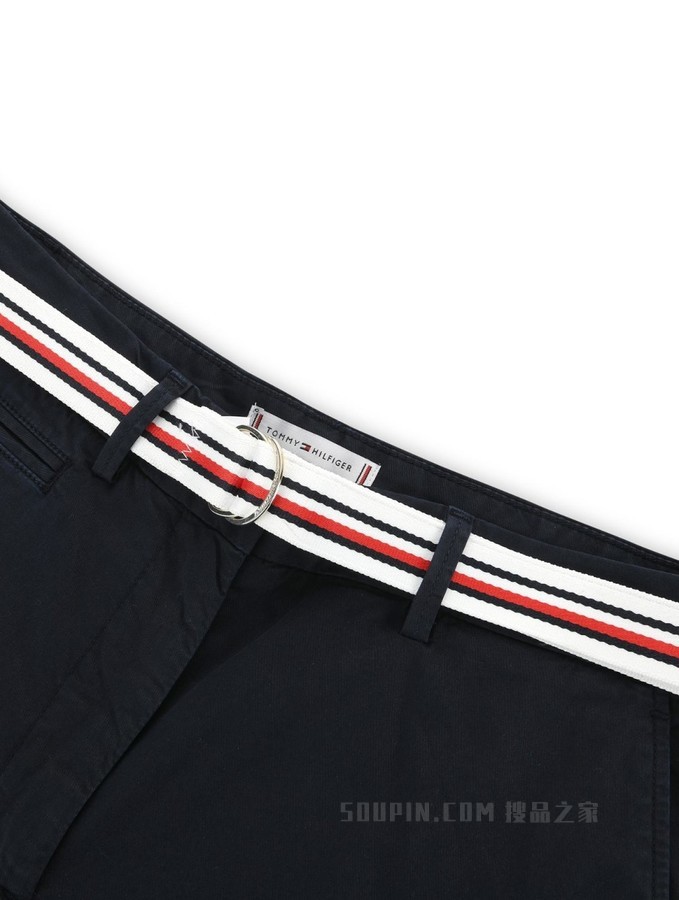 Tommy 22新款春夏女装时尚红白蓝腰带翻边脚口休闲短裤WW0WW30482
