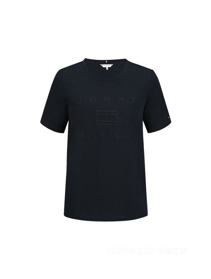 Tommy 22新款春夏女装休闲纯棉纯色旗标字母刺绣圆领短袖T恤33522