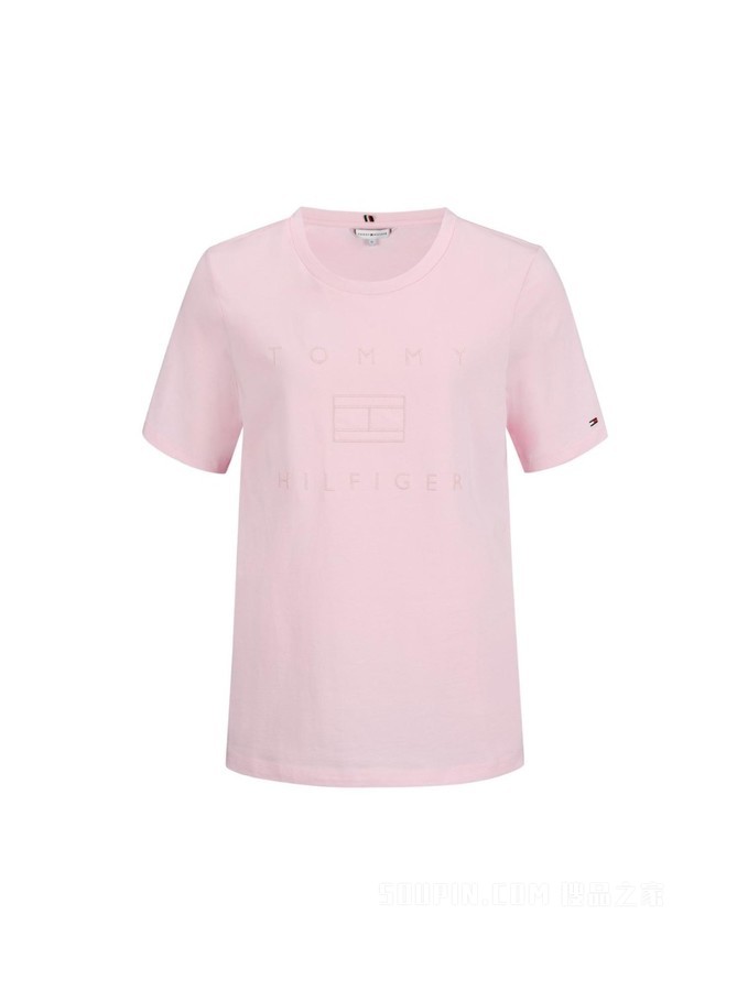 Tommy 22新款春夏女装休闲纯棉纯色旗标字母刺绣圆领短袖T恤33522