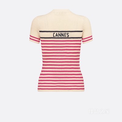Dioriviera 短袖针织衫 米白色和亮粉色棉质针织面料搭配标志和“CANNES”字样