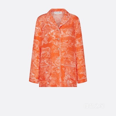 Dioriviera Dior Chez Moi 衬衫 荧光橙色桑蚕丝斜纹面料 Reverse 茹伊印花