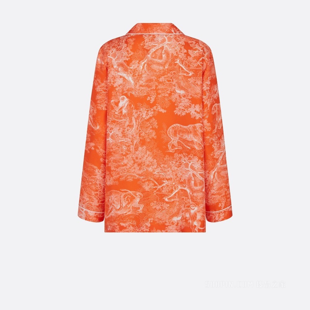 Dioriviera Dior Chez Moi 衬衫 荧光橙色桑蚕丝斜纹面料 Reverse 茹伊印花