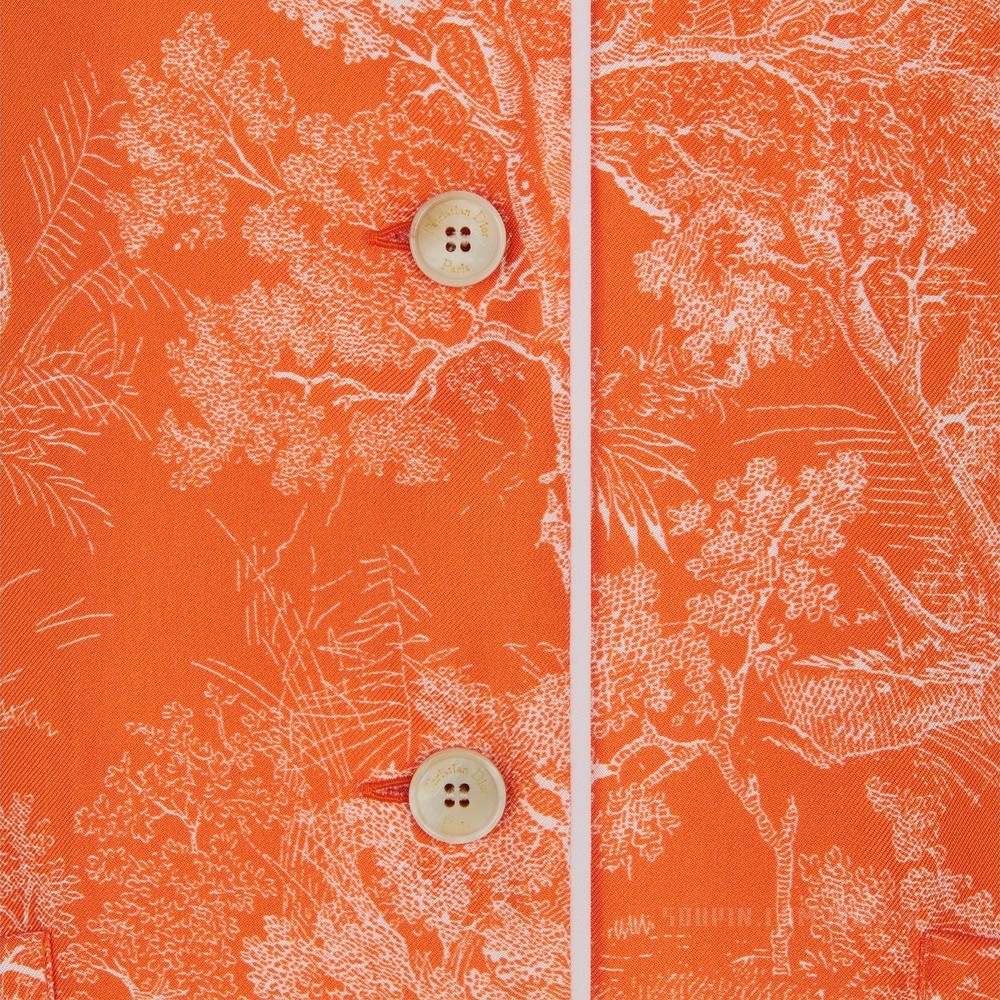 Dioriviera Dior Chez Moi 衬衫 荧光橙色桑蚕丝斜纹面料 Reverse 茹伊印花