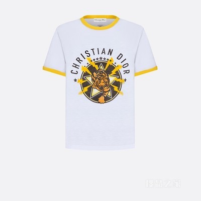 Dior Vibe T 恤 白色棉质平纹针织面料黄色老虎图案