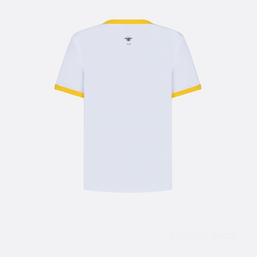 Dior Vibe T 恤 白色棉质平纹针织面料黄色老虎图案