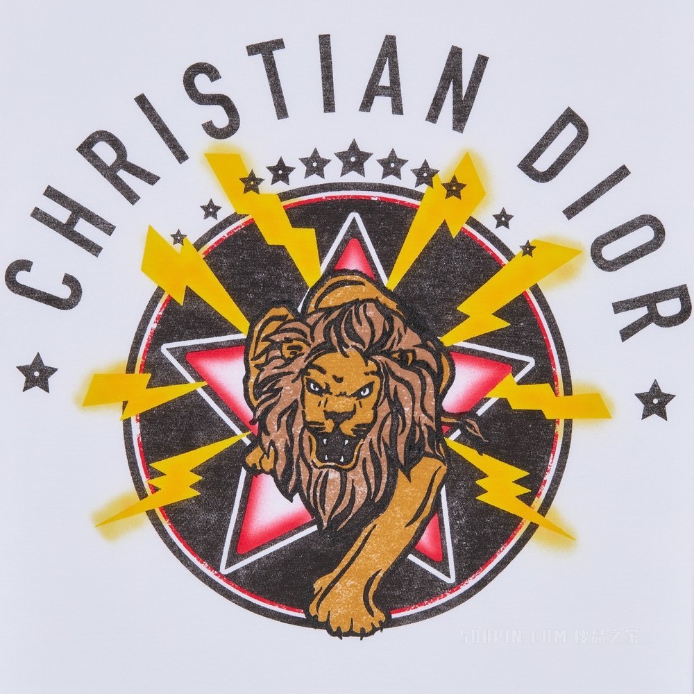 Dior Vibe T 恤 白色棉质平纹针织面料搭配红色狮子图案
