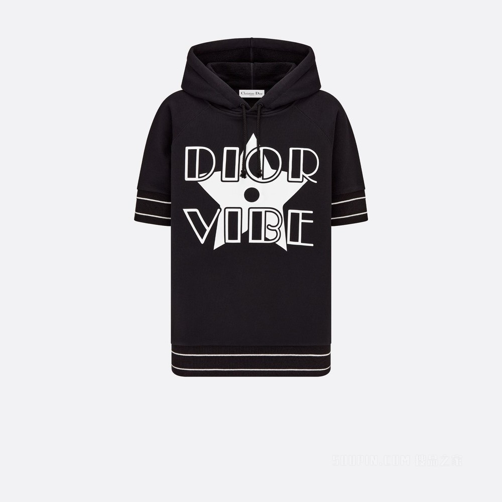 Dior Vibe 短袖连帽针织衫 黑色棉质平纹针织面料