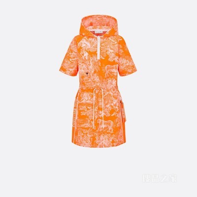 Dioriviera 连帽短款连衣裙 荧光橙色塔夫绸科技提花面料 Reverse 茹伊印花