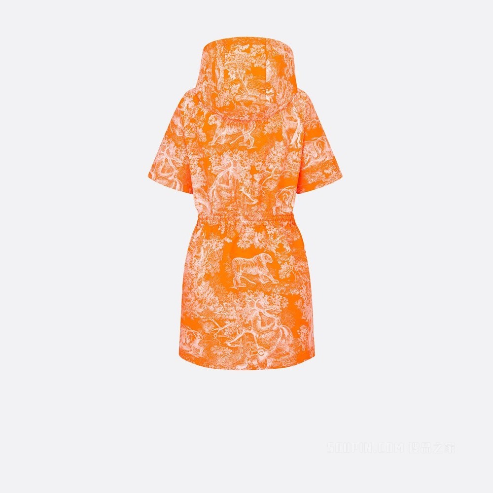 Dioriviera 连帽短款连衣裙 荧光橙色塔夫绸科技提花面料 Reverse 茹伊印花