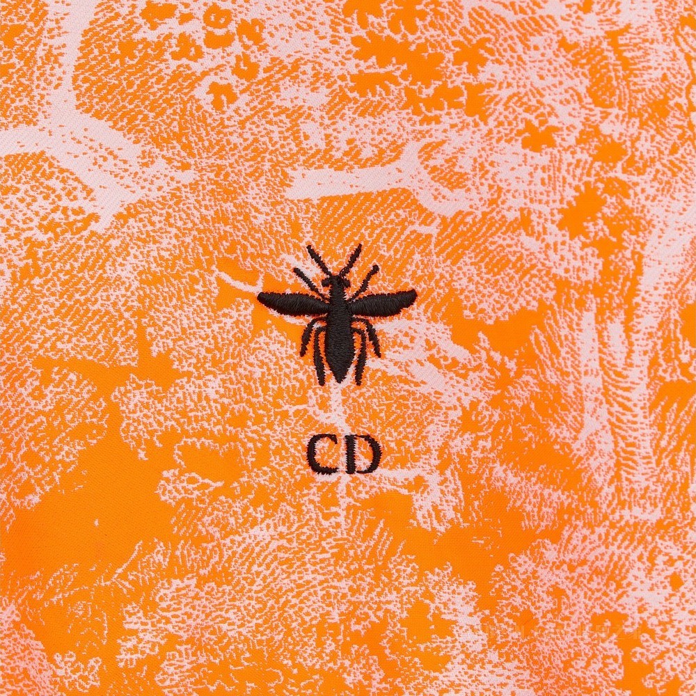 Dioriviera 连帽短款连衣裙 荧光橙色塔夫绸科技提花面料 Reverse 茹伊印花