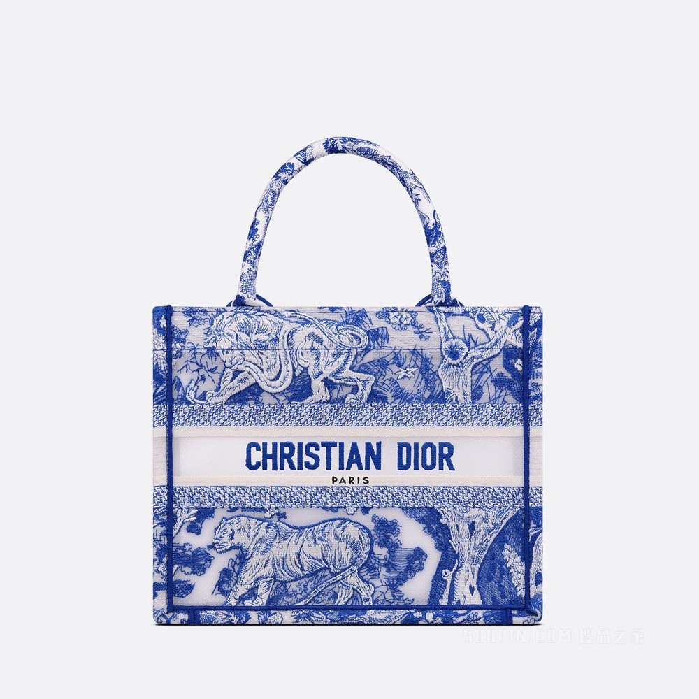 小号 Book Tote 手袋 透明效果帆布荧光蓝色茹伊印花 (26.5 x 21 x 14 cm)