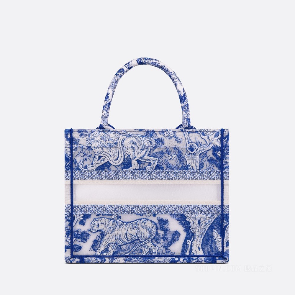 小号 Book Tote 手袋 透明效果帆布荧光蓝色茹伊印花 (26.5 x 21 x 14 cm)