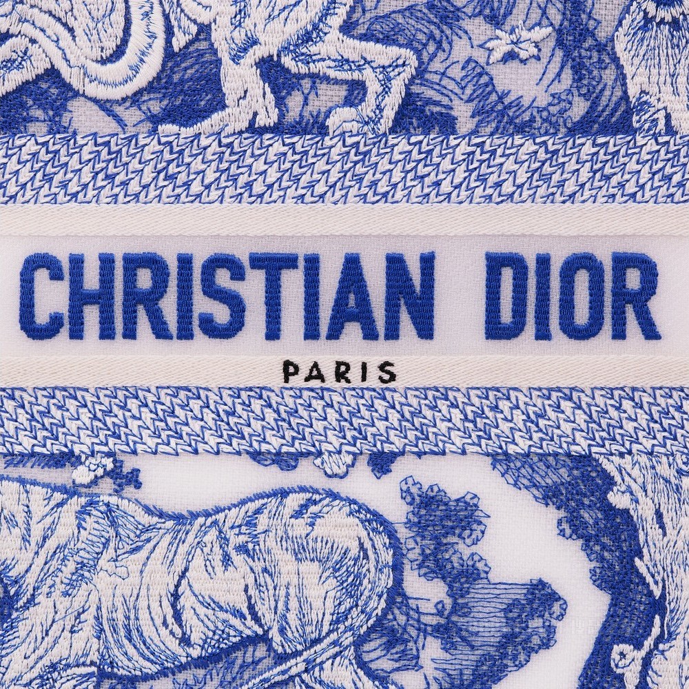 小号 Book Tote 手袋 透明效果帆布荧光蓝色茹伊印花 (26.5 x 21 x 14 cm)