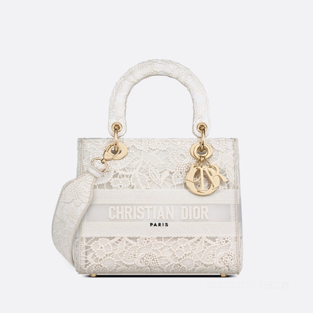 中号 Lady D-Lite 手袋 自然色 Macramé 图案刺绣