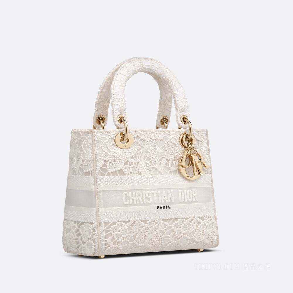 中号 Lady D-Lite 手袋 自然色 Macramé 图案刺绣