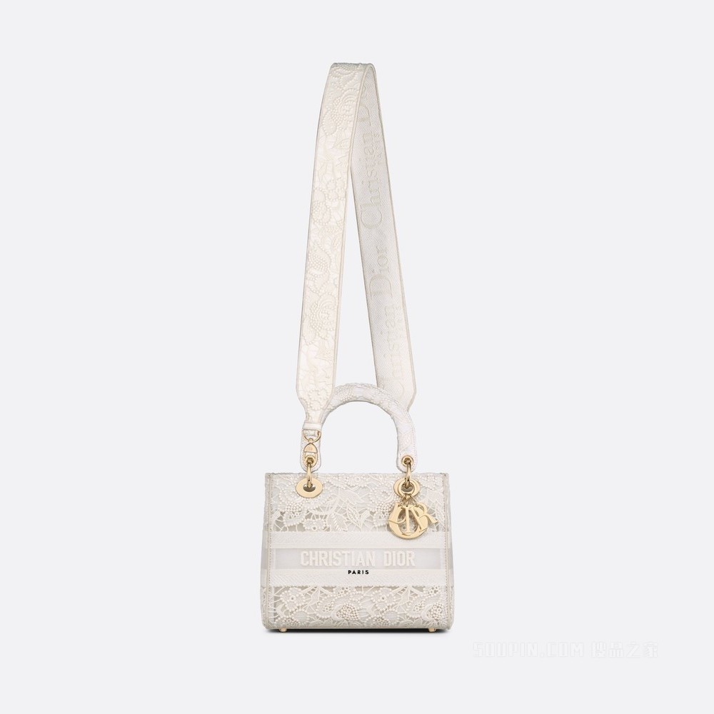中号 Lady D-Lite 手袋 自然色 Macramé 图案刺绣