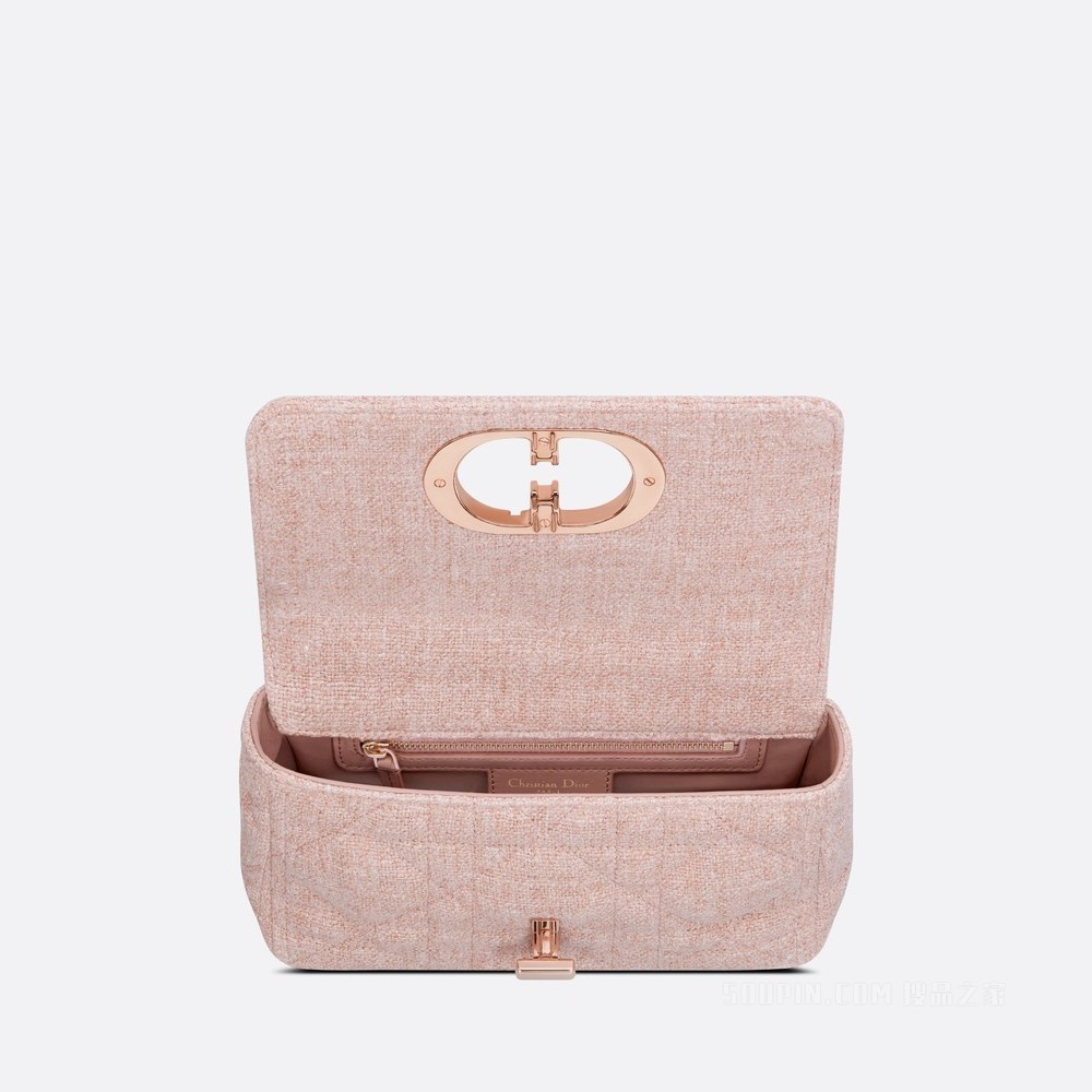 小号 Dior Caro 手袋 玫瑰粉色亚麻超大藤格纹