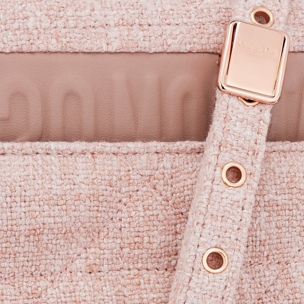小号 Dior Caro 手袋 玫瑰粉色亚麻超大藤格纹