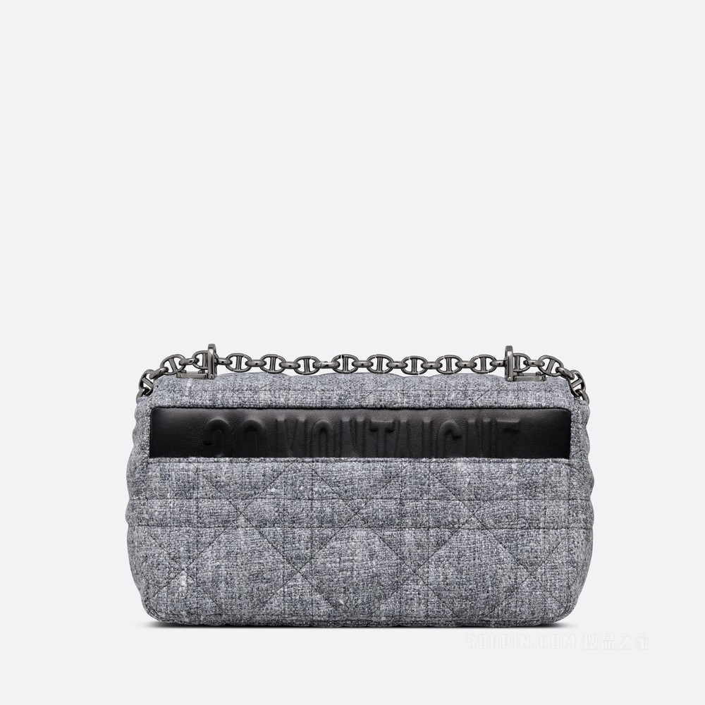 中号 Dior Caro 手袋 灰色亚麻超大藤格纹