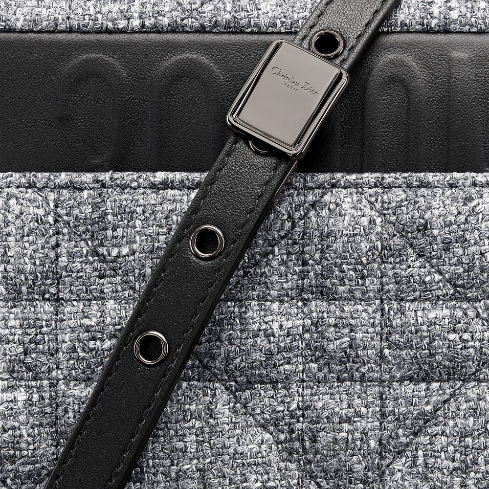 中号 Dior Caro 手袋 灰色亚麻超大藤格纹