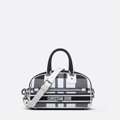 小号 Dior Vibe Bowling 拉链手袋 黑色和白色网眼织物 Check'n'Dior 图案