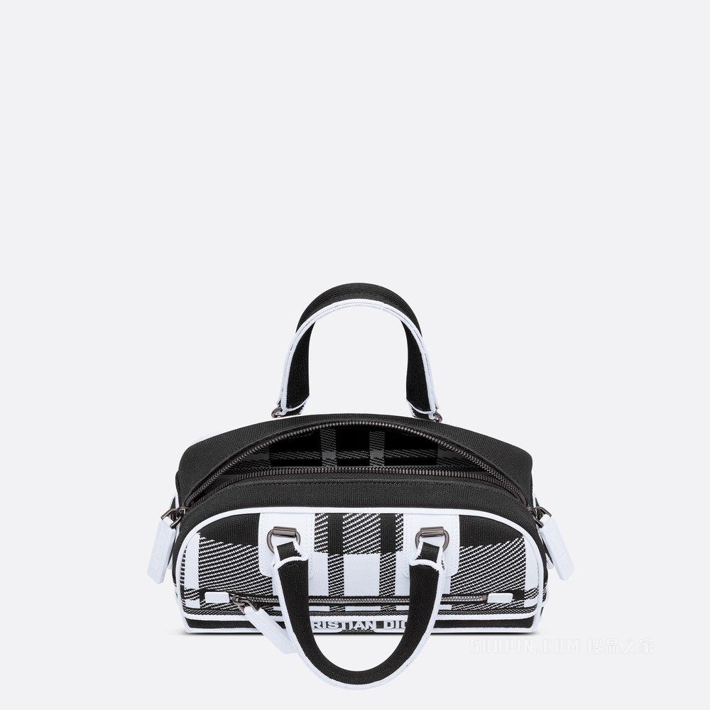 小号 Dior Vibe Bowling 拉链手袋 黑色和白色网眼织物 Check'n'Dior 图案