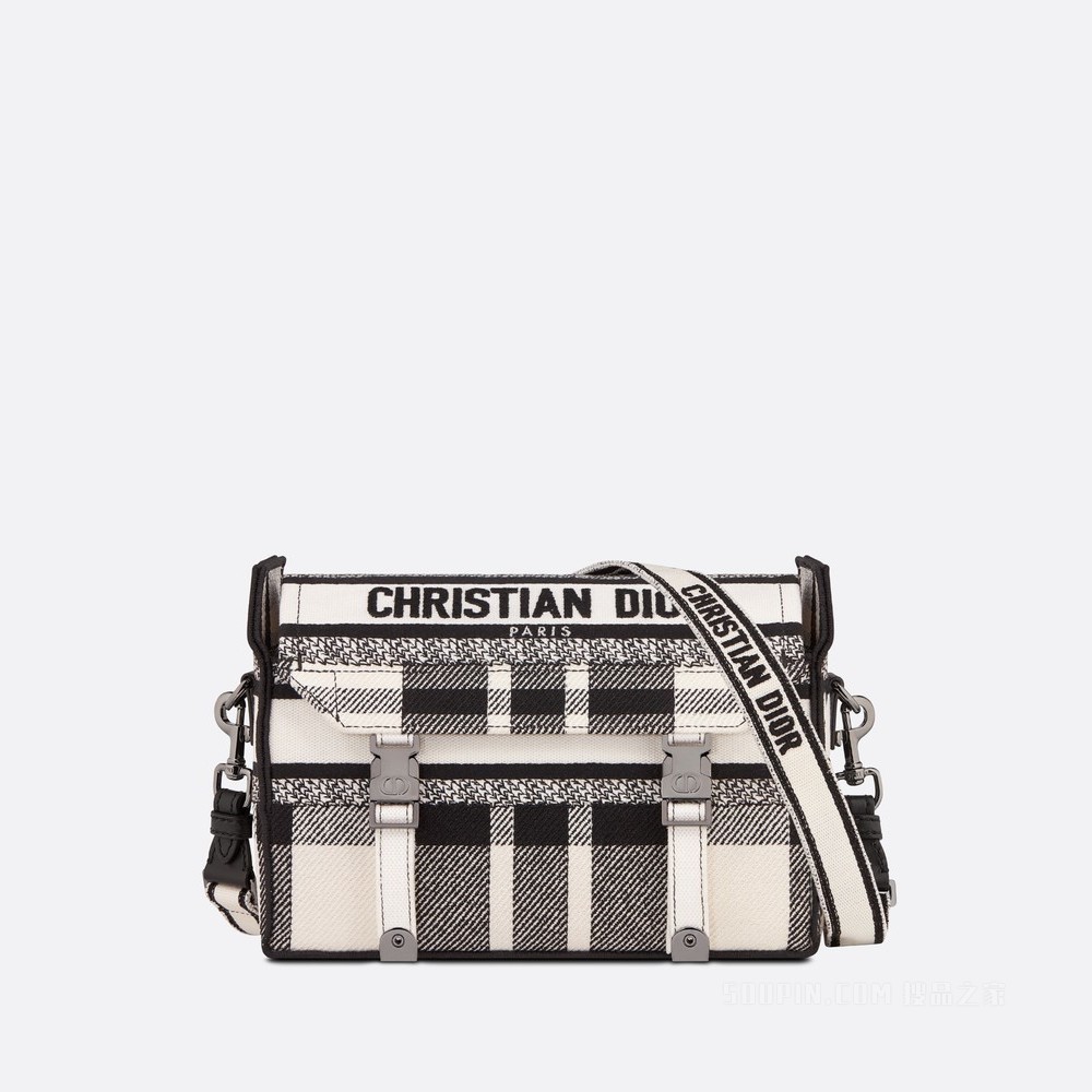 小号 Diorcamp 手袋 黑色和白色 Check'n'Dior 图案刺绣