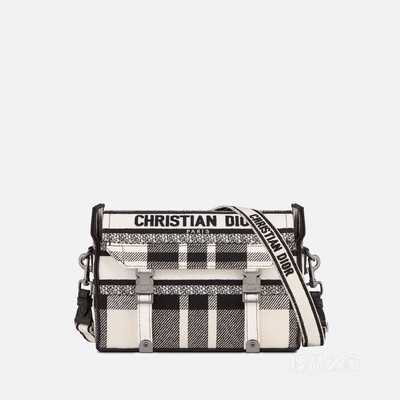 小号 Diorcamp 手袋 黑色和白色 Check'n'Dior 图案刺绣