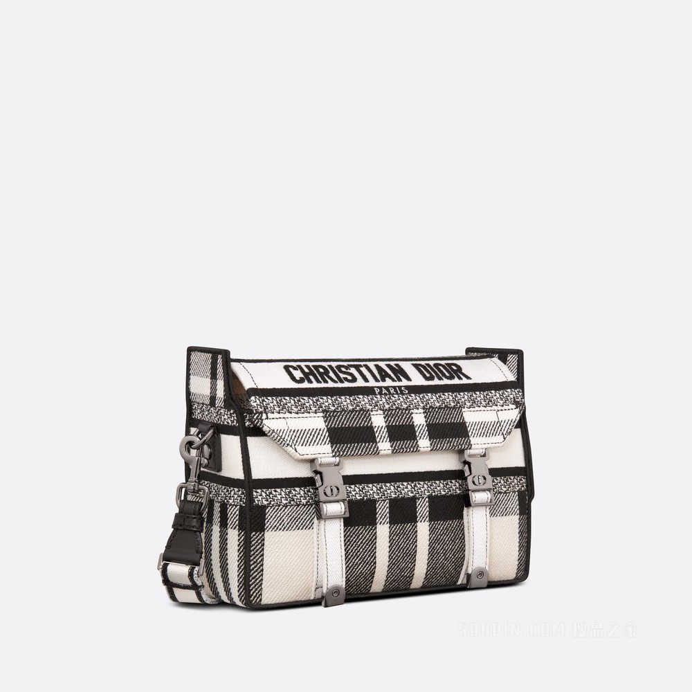 小号 Diorcamp 手袋 黑色和白色 Check'n'Dior 图案刺绣