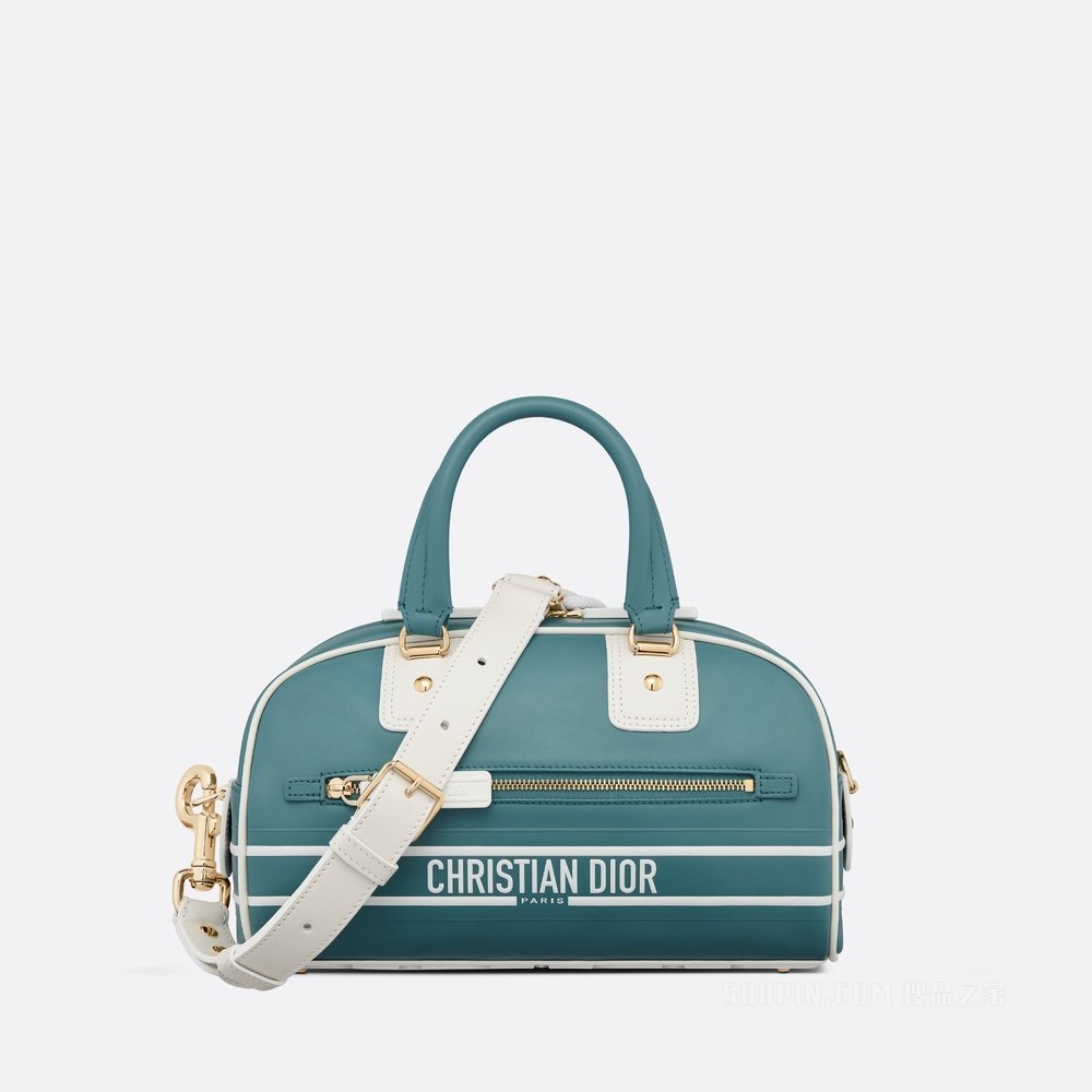 小号 Dior Vibe Bowling 拉链手袋 天蓝色光滑牛皮革