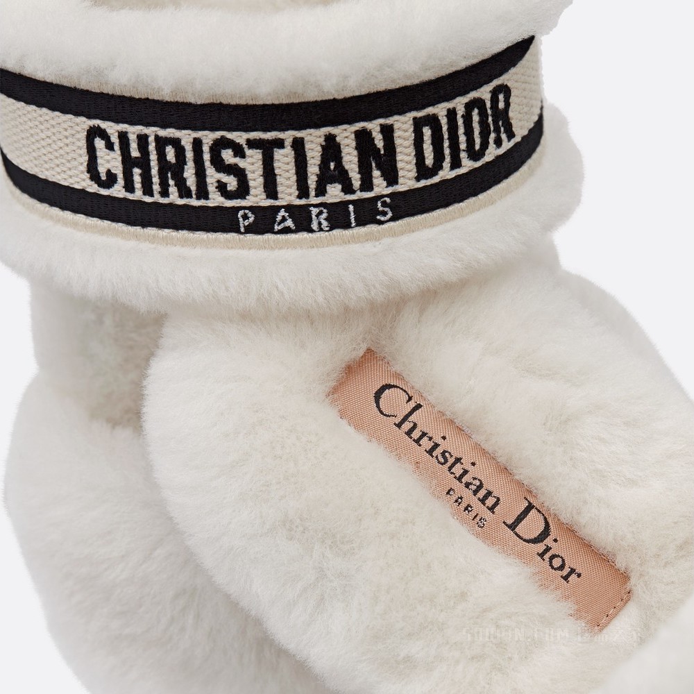 Dior Chez Moi 凉拖 黑色棉质刺绣和白色皮毛一体