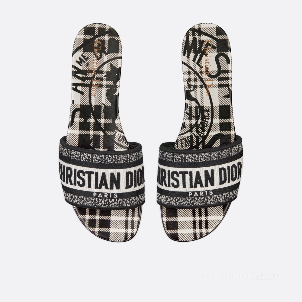 Dway 棉质凉拖 黑色和白色棉质刺绣 Check'n'Dior 图案