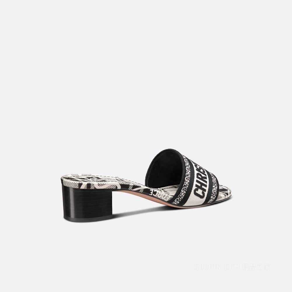 Dway 棉质带跟凉拖 黑色和白色棉质刺绣 Check'n'Dior 图案