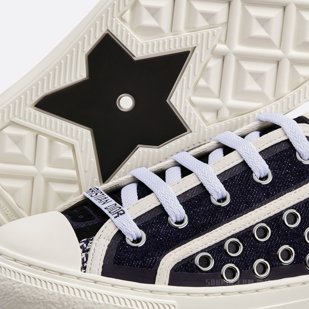 Walk'n'Dior 运动鞋 棉质牛仔布刺绣搭配 Eyelet Blue 图案