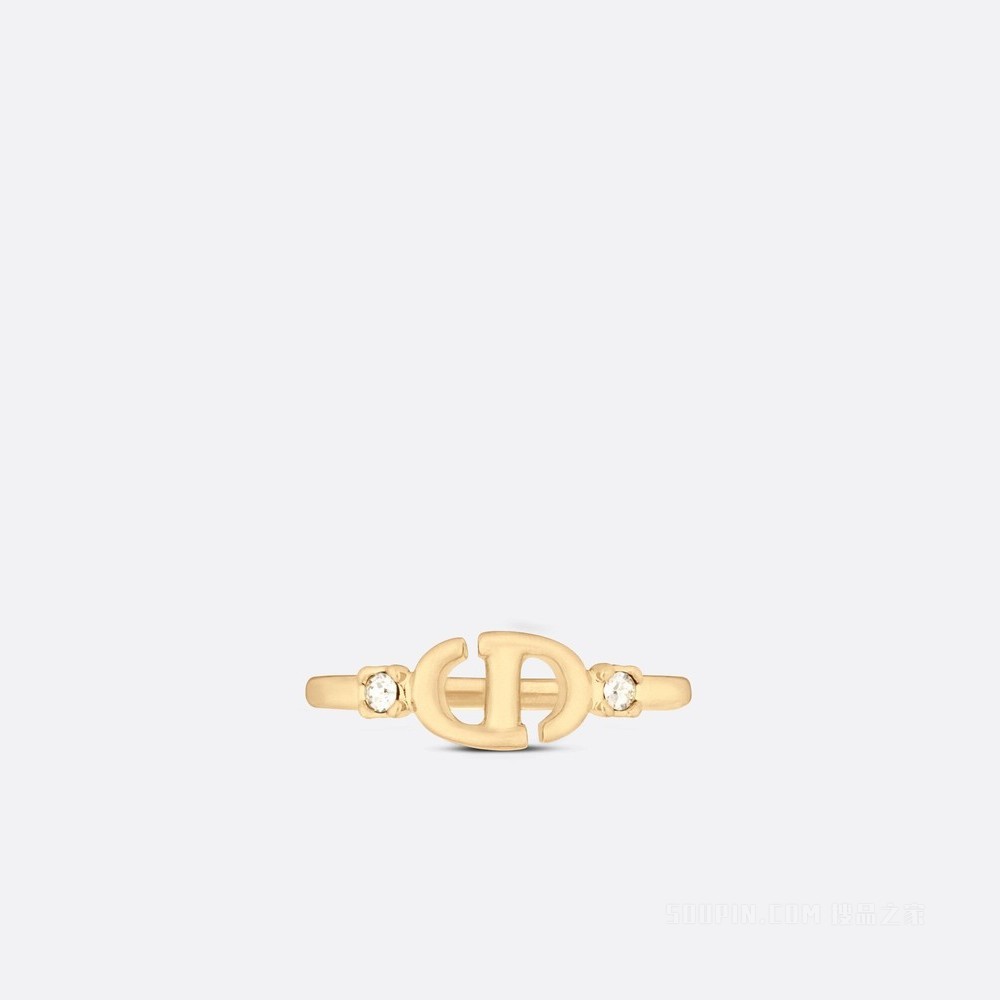 CD Navy 戒指 金色饰面金属和银色调仿水晶装饰