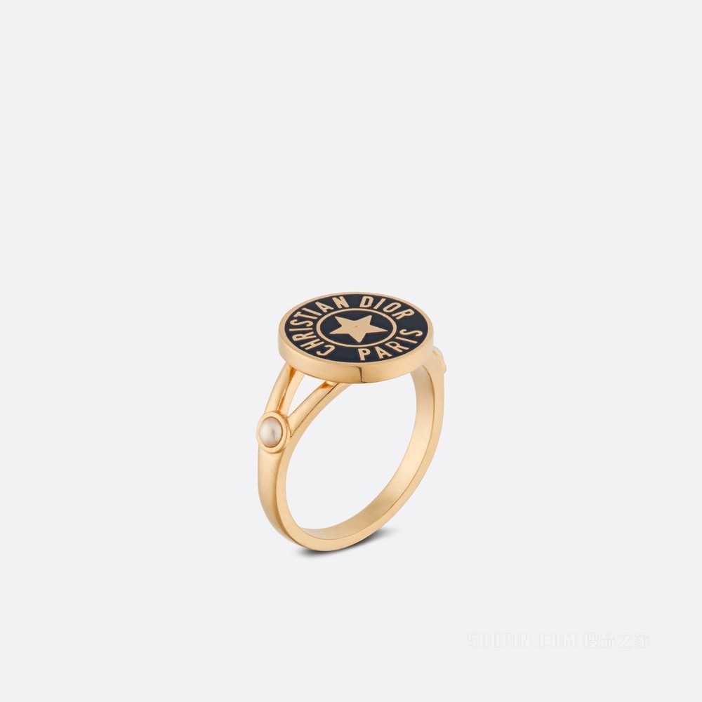DIOR/迪奥】CD Legacy 戒指金色饰面金属、白色树脂珠饰和海军蓝